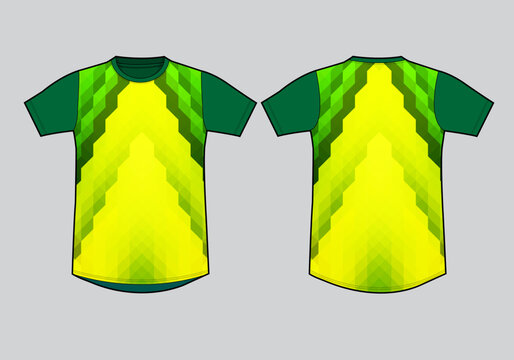 Sport T-Shirt Template with Geometric Green and Yellow Design