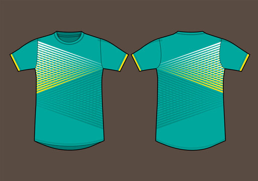 Teal Sports T-Shirt Template with Dynamic Yellow and White Striped Design