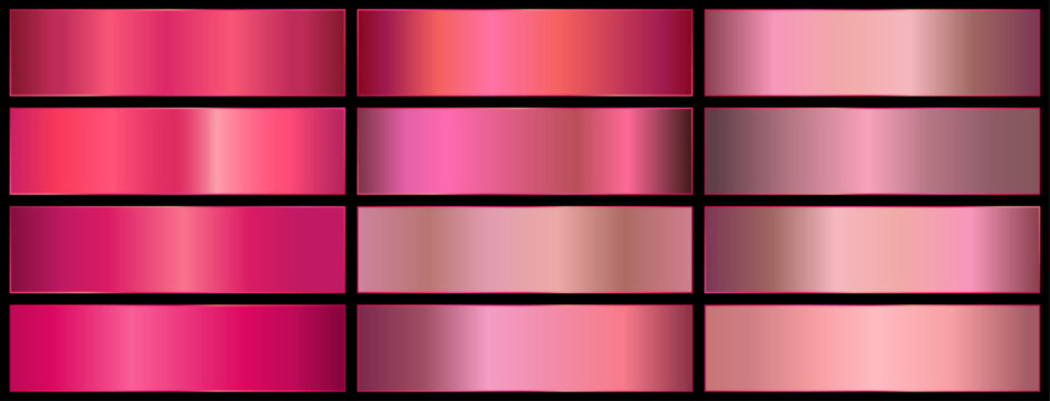 premium real pink gradients swatch palette. pink metal gradient. realistic rose.