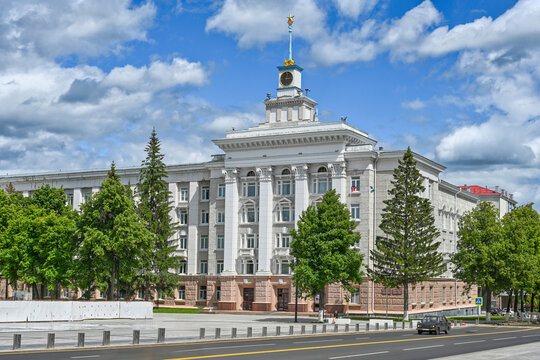 Soviet residential building on the Soviet Square in Ufa city center, Bashkortostan Republic of Russia