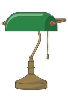 Classic antique desk lamp with green glass shade and brass stand
