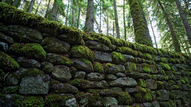 Mossy stone walls in the forest
