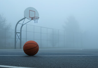 Basketball court in fog