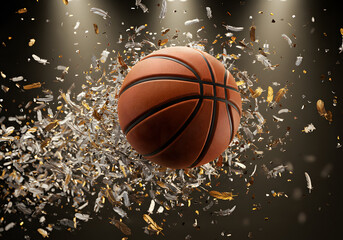 Basketball exploding with confetti