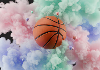 Basketball in pastel smoke cloud