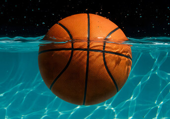 Basketball submerged in water