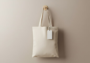 Beige canvas tote bag mockup