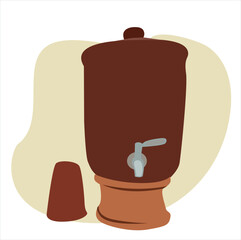 water jug ​​and glass. water jugs made of clay and glass
