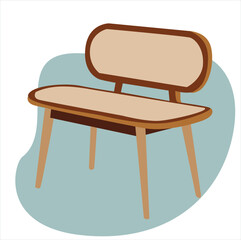 long wooden chair. Wooden bench for park or backyard decoration.
