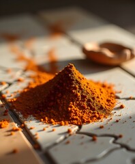 Dried Spices on Sculpted Ceramic Tiles with Strong Contrast