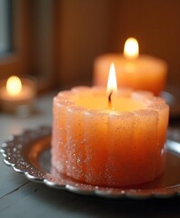 Macro Glittered Candle Wax Melting on Mirrored Tray