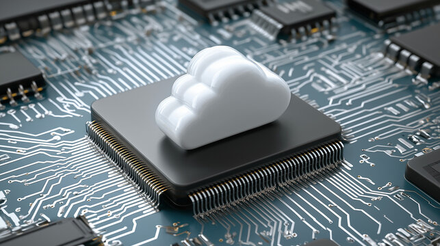 Cloud Computing Concept with Microchip, Digital Data Processing and Cloud Technology Infrastructure