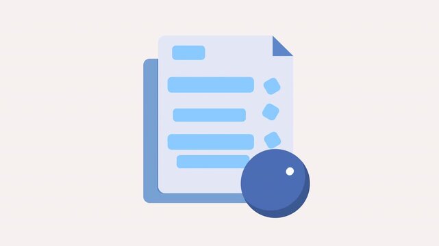 Animated checklist icon showing a document, accompanied by a large check mark in a circle, symbolizing task completion, approval, or verification, 4k quality.
