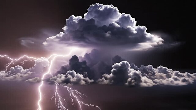 Dramatic sky with dark clouds and lightning flashes