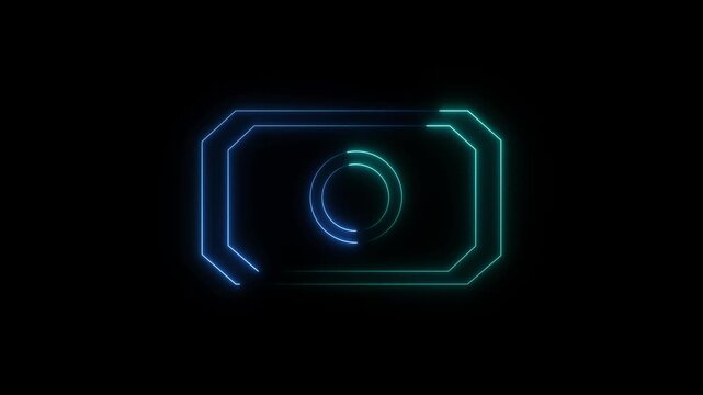 Neon abstract rectangle shape line animation. Animation of rectangle glowing neon frame Circle background. 4k animation,motion video..