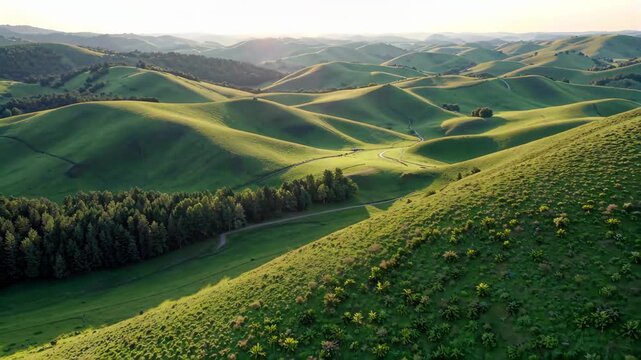 Panoramic view of hilly grassland natural scenery
