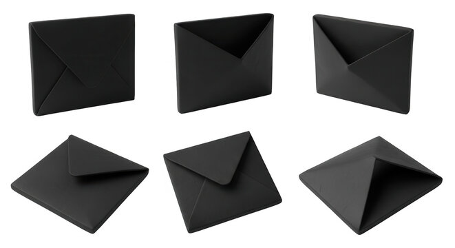 multiple black envelopes in different views isolated on a white background mail or communication useful for design