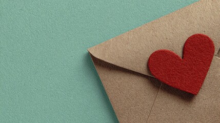 Envelope with red heart for valentine day on white background