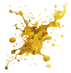 Golden liquid splash isolated on transparent background with dynamic movement
