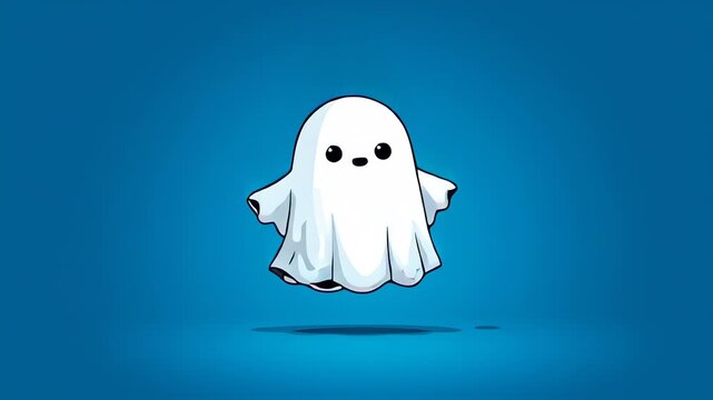 Cute Animated Ghost Floating Blue Background