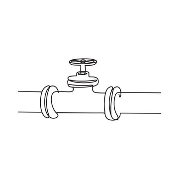 A simple line drawing depicts a closed valve integrated into a horizontal pipeline system isolated on white