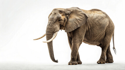 Fototapeta premium Majestic African Elephant with Impressive Tusks on White Background