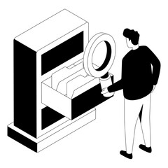 A glyph isometric design illustration of search folder 