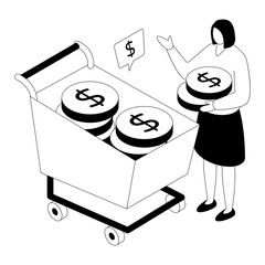 Editable design illustration of money cart 
