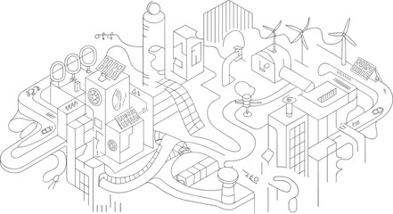Detailed isometric of a futuristic eco-city with renewable energy and transportation systems eco city © what's a beautiful