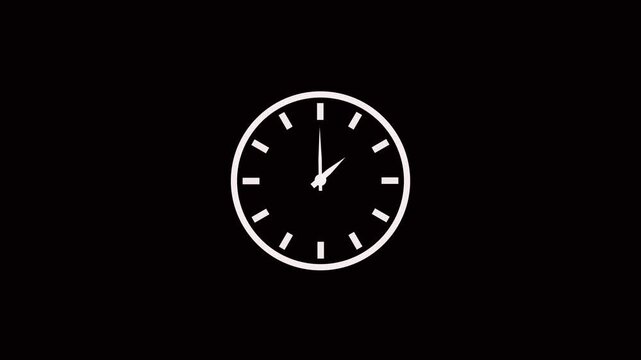 Clock spinning, watch animation on transparent black and whitebackground with alpha channel. Clock icon flat style 24 hours day fast speed with moving timer clock rotation