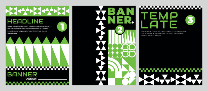 Modern abstract geometric banner design with bold green and black patterns for creative templates