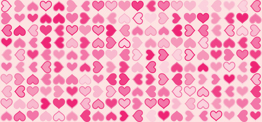 A vibrant and colorful pattern of pink hearts on a light pink background