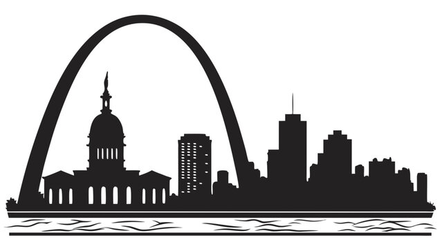 Black silhouette of st louis city skyline with gateway arch