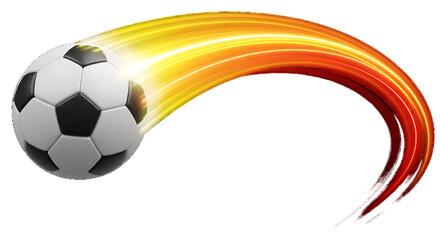 Dynamic soccer ball with speed trail effect isolated on transparent background