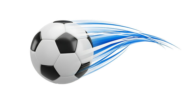 Dynamic soccer ball with speed motion trails isolated on transparent background