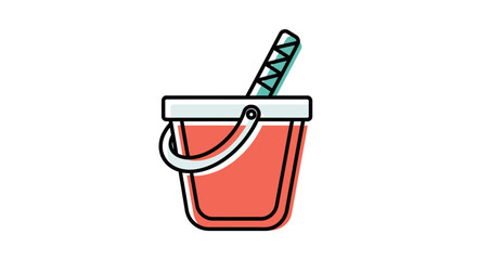 Construction bucket and shovel illustration on a simple background from a straightforward viewpoint.