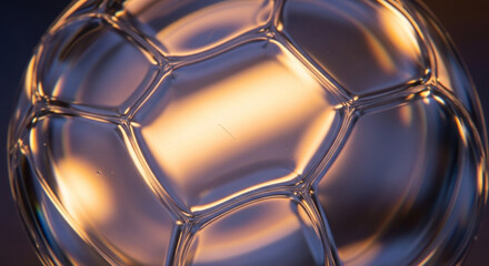 Shiny metallic soccer ball with reflective surface and stitching details