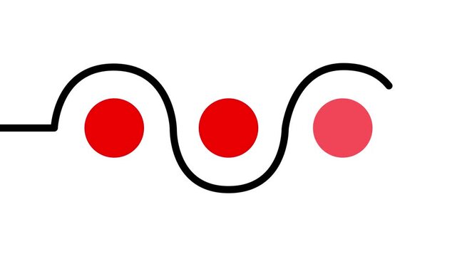 Motion graphic of a curved timeline with appearing pink and red circular nodes on a line, representing process steps, business milestones, or infographic flow.