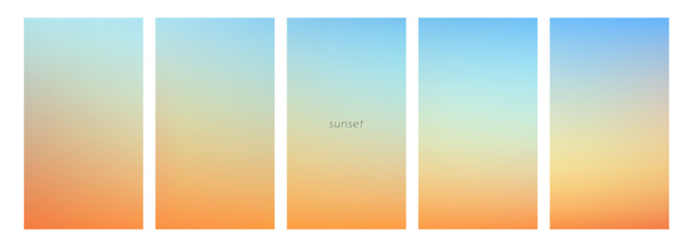 Blue gradient warm color pastel orange gradation background with a sunset backdrop and peach yellow degrade. Abstract light sky sunrise blur for summer bg, simple soft vector spring design.