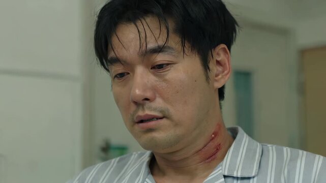 Close-up of a man with a neck injury