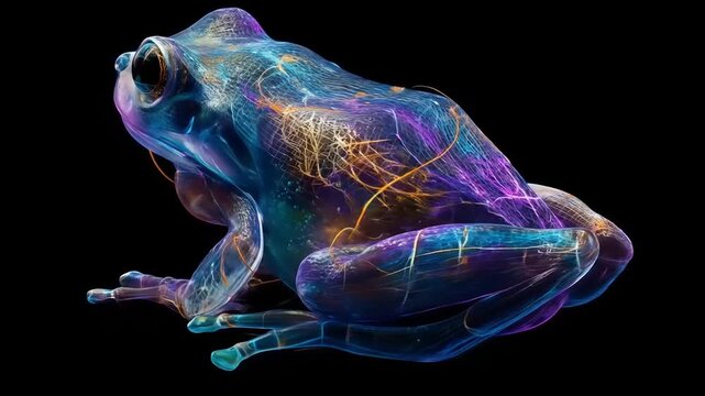 Transparent frog illustration against black background for creative projects