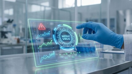 Monitoring the nipah virus laboratory research health facility digital interface scientific environment close-up view virology insights