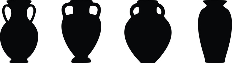 Fototapeta premium A classic collection of ancient pottery silhouettes featuring various vase and amphora shapes vector set