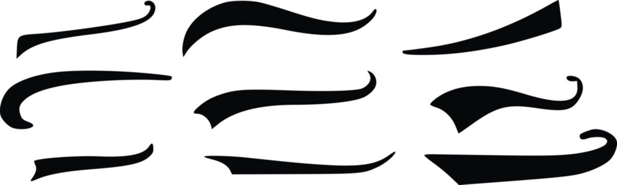 Dynamic set of black script tails and decorative swooshes for graphic design vectoe set
