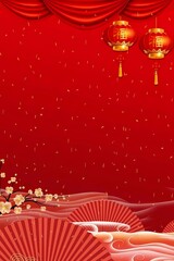 Luxury Chinese New Year Background with Traditional Red and Gold Ornaments