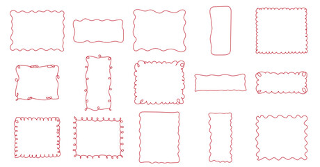 Wavy Frame Collection. Empty Outline Hand Drawn Border Element Set. Funny Positive Childish Curve Wavy Frame Border Line Art Graphic Design. Imperfect Stroke Retro Shape. Abstract Hand Drawn Outline 