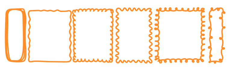 Wavy Frame Collection. Empty Outline Hand Drawn Border Element Set. Funny Positive Childish Curve Wavy Frame Border Line Art Graphic Design. Imperfect Stroke Retro Shape. Abstract Hand Drawn Outline 