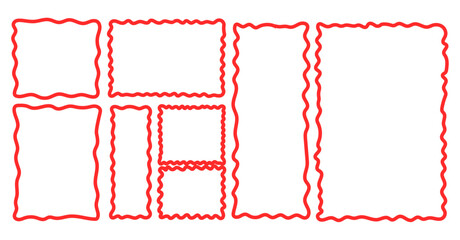 Wavy Frame Collection. Empty Outline Hand Drawn Border Element Set. Funny Positive Childish Curve Wavy Frame Border Line Art Graphic Design. Imperfect Stroke Retro Shape. Abstract Hand Drawn Outline 
