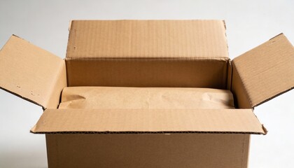 Open Cardboard Box Shipping Concept Isolated on White