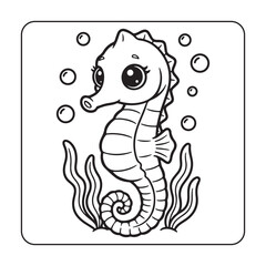Fototapeta premium Sea Life Coloring Pages for Kids, bold and easy coloring book page, vector illustration, line art, black and white, victor art, illustration